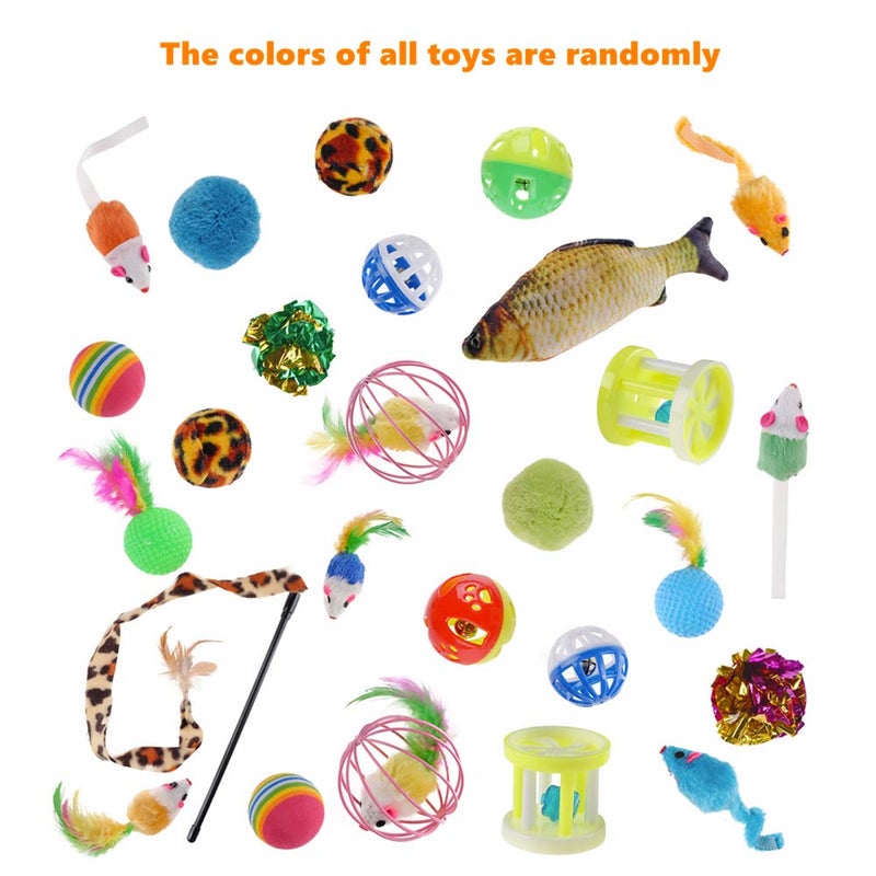 QBSM Cat Christmas Plaid Pet Paw Stockings with 26 Pcs Cat Toys for Cats and Kitten - Image 5